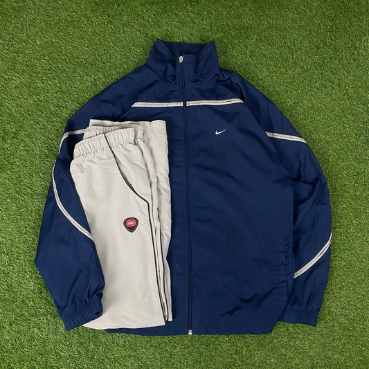 00s Nike Piping Tracksuit Set Windbreaker + Joggers Blue XXL