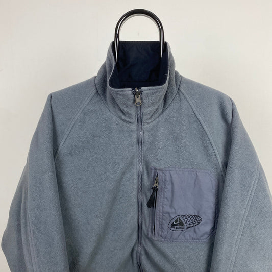 00s Nike ACG Reversible Fleece Waterproof Jacket Black Grey Small