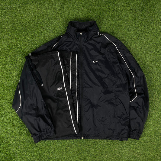 00s Nike Piping Tracksuit Jacket + Joggers Set Black Large