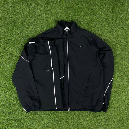 00s Nike Piping Windbreaker Jacket + Joggers Set Black Medium