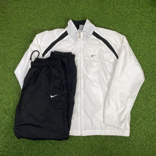 00s Nike Piping Tracksuit Set Jacket + Joggers White XL