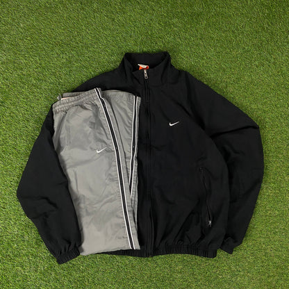 00s Nike Piping Windbreaker Jacket + Joggers Set Black Medium