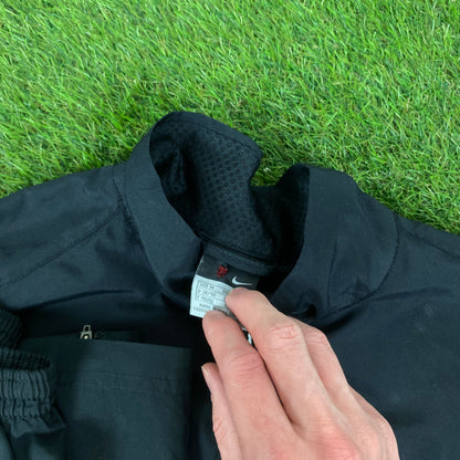 00s Nike Piping Windbreaker Jacket + Joggers Set Black Medium