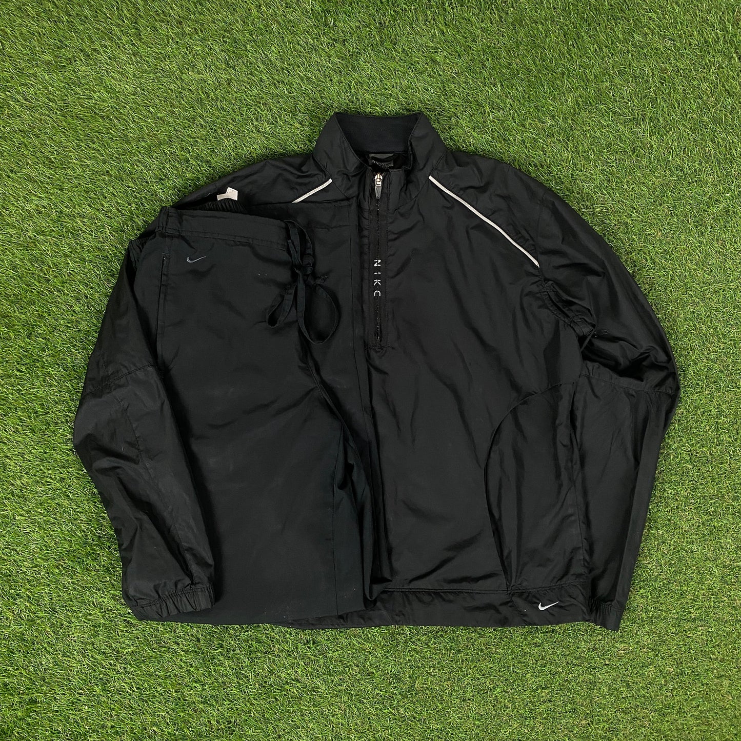 00s Nike Windbreaker Jacket + Joggers Set Black Small