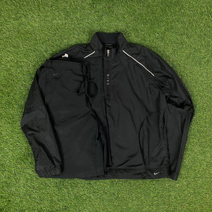 00s Nike Windbreaker Jacket + Joggers Set Black Small