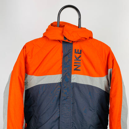 90s Nike Reversible Fleece Puffer Jacket Orange XS