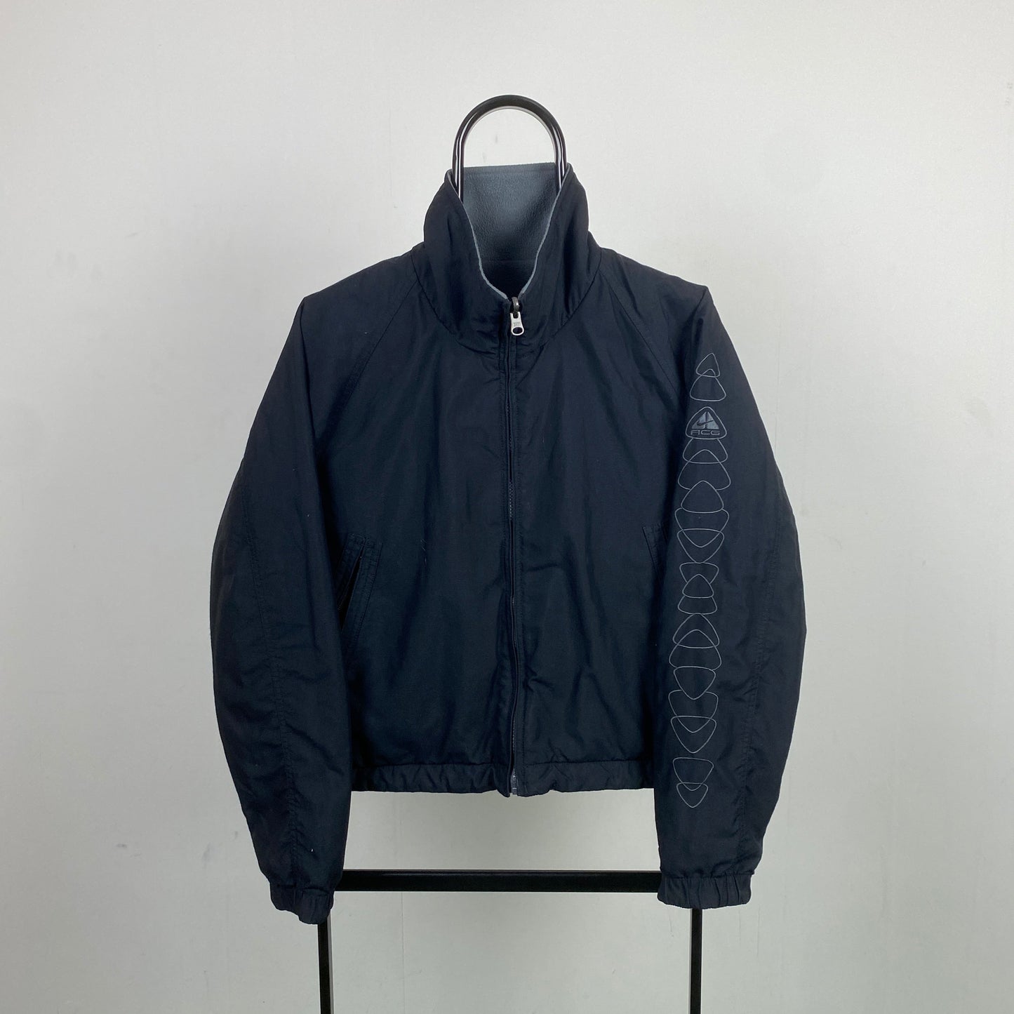 00s Nike ACG Reversible Fleece Waterproof Jacket Black Grey Small