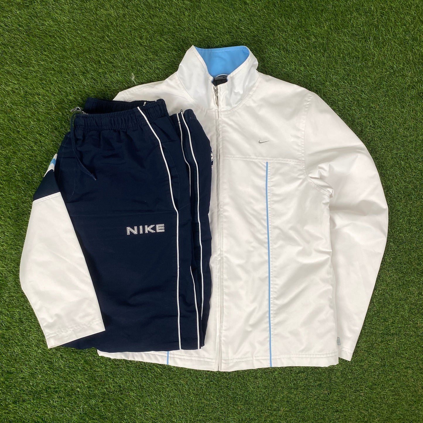 00s Nike Piping Tracksuit Jacket + Joggers Set White Large