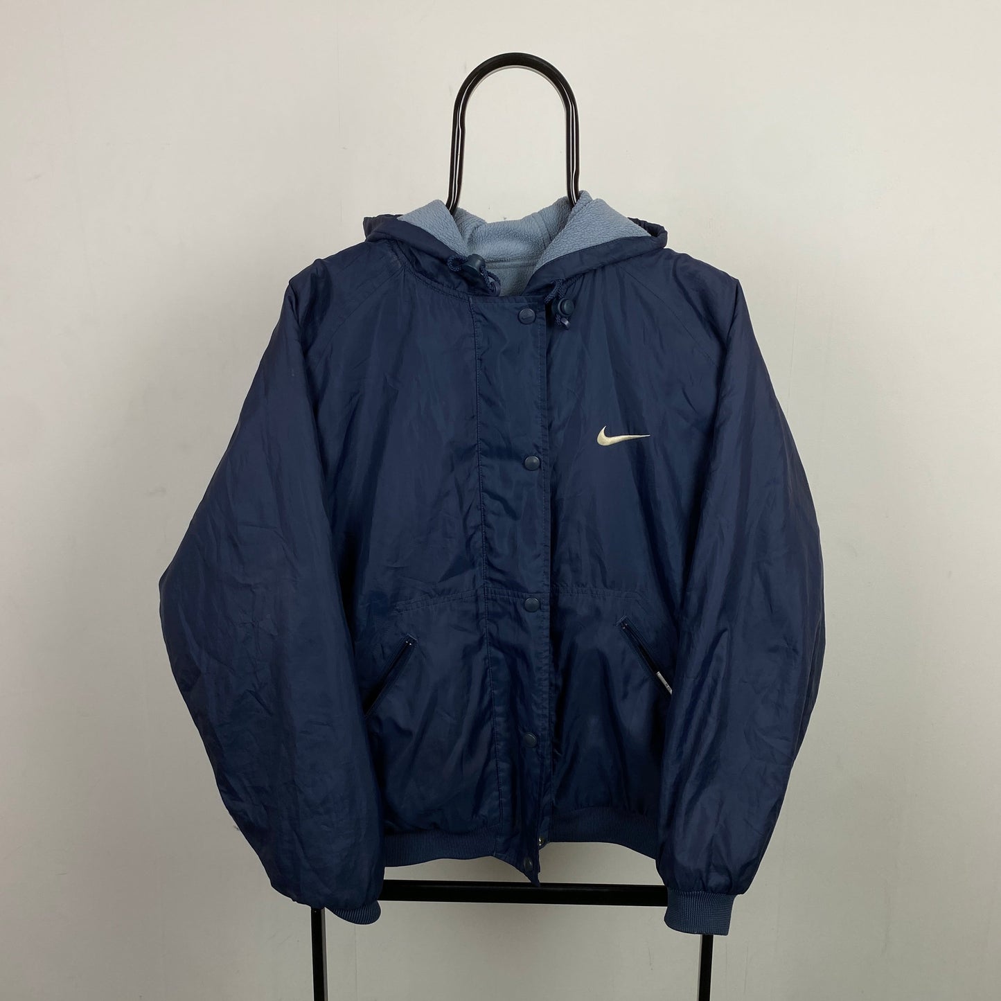 90s Nike Reversible Fleece Puffer Jacket Blue Medium