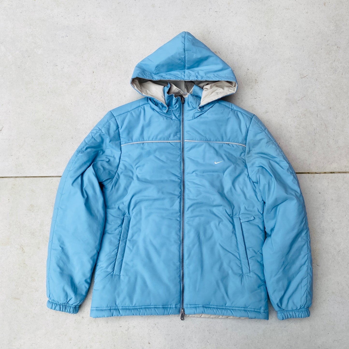 00s Nike Reversible Puffer Jacket Baby Blue Brown Medium