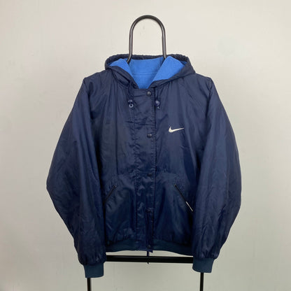 90s Nike Reversible Fleece Coat Jacket Blue Small